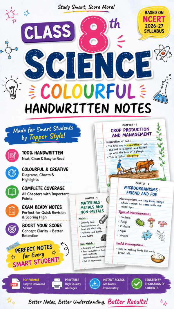 Class 8th Science Colourful Handwritten Notes 2026-27